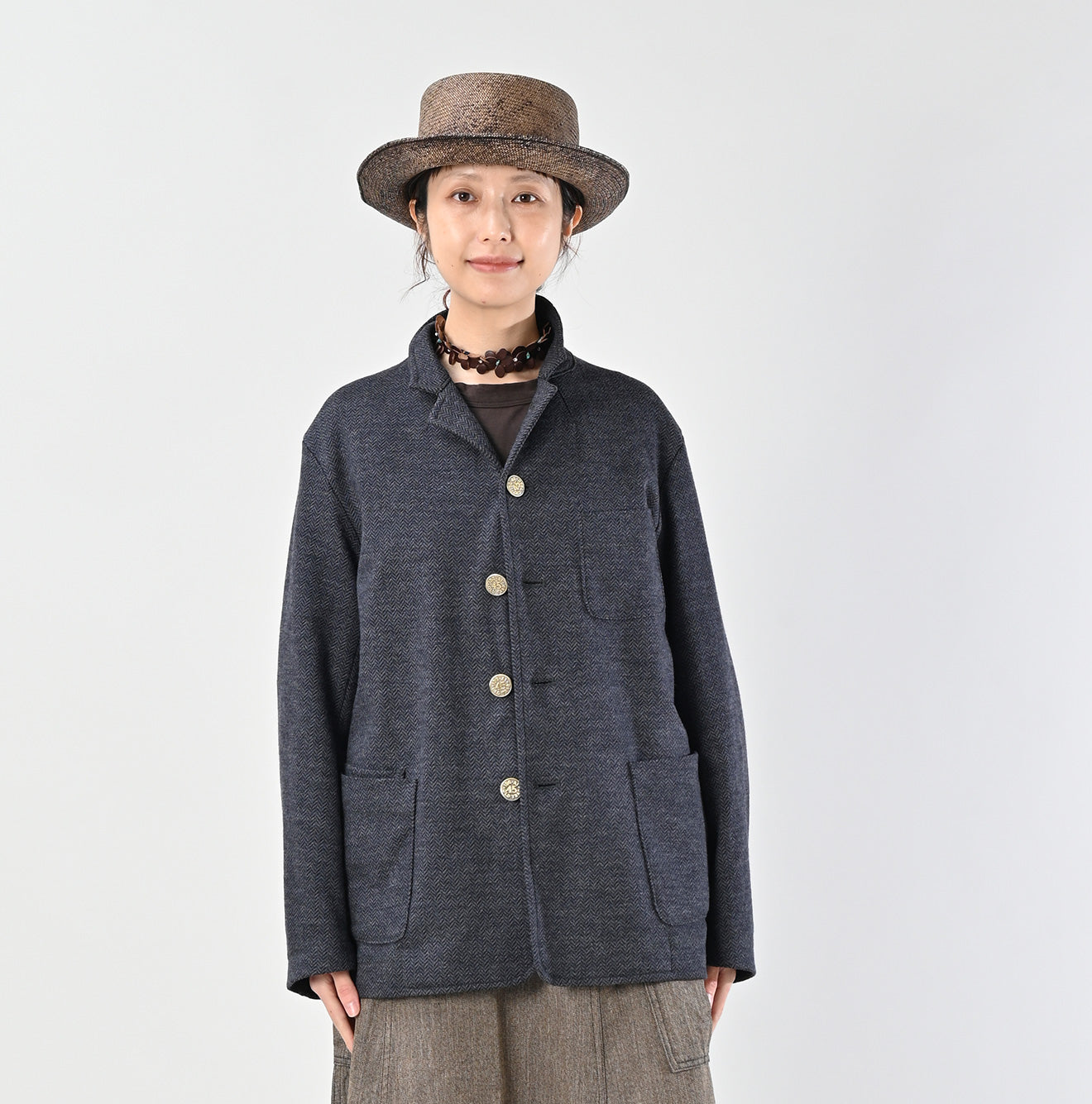 45R Herringbone Jersey Flannel 908 Cardigan Jacket