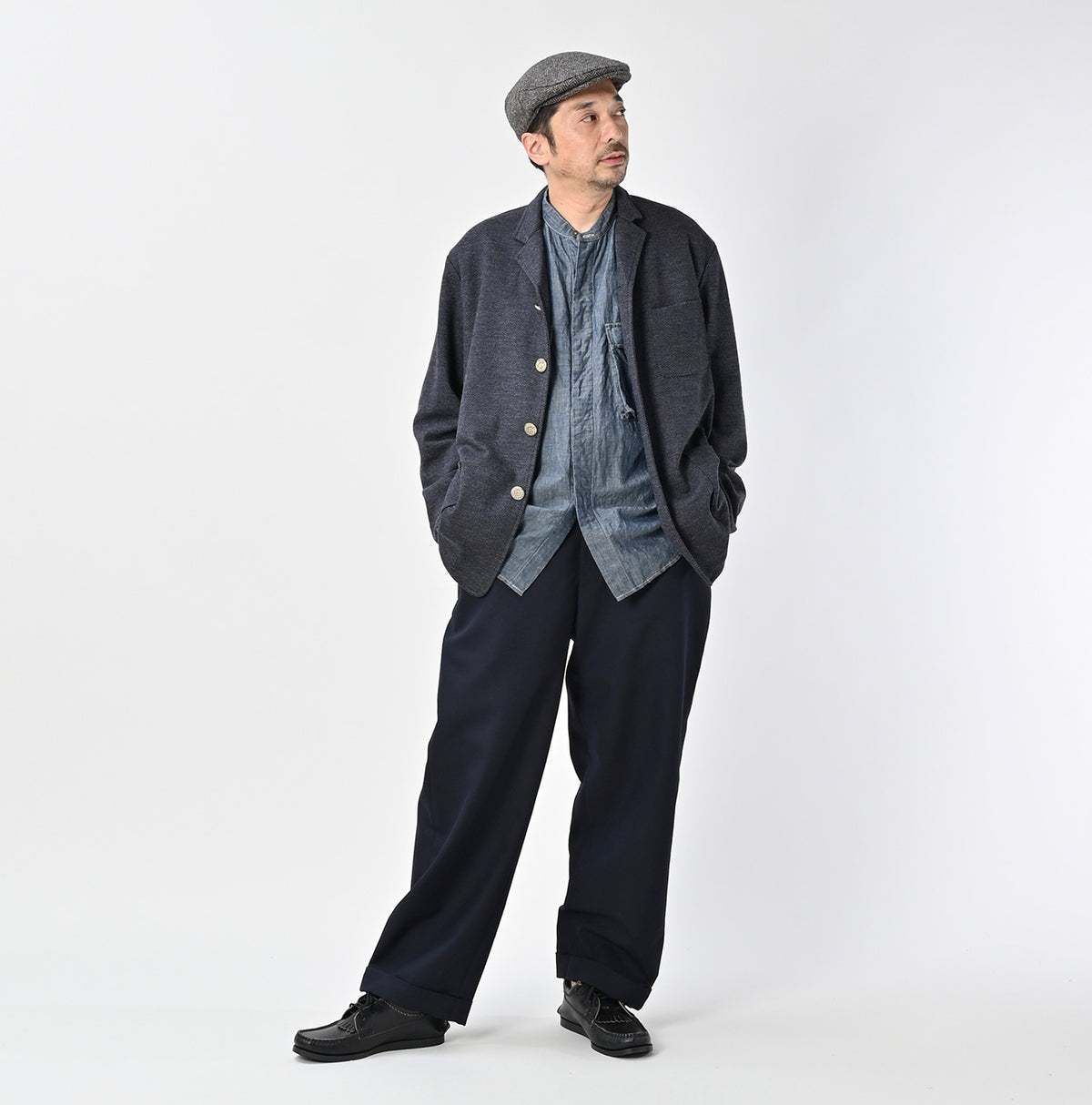 45R Herringbone Jersey Flannel 908 Cardigan Jacket