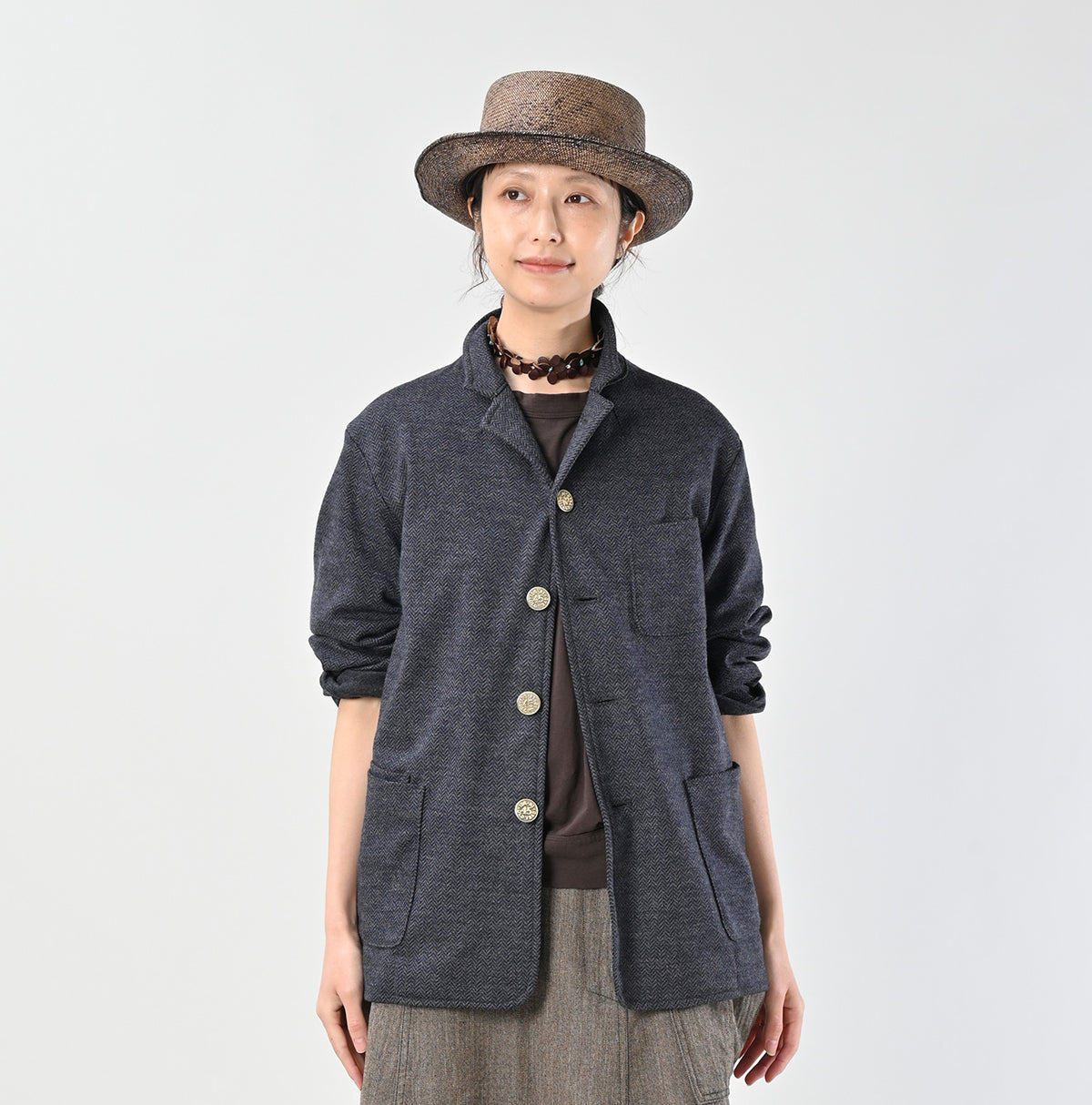 45R Herringbone Jersey Flannel 908 Cardigan Jacket