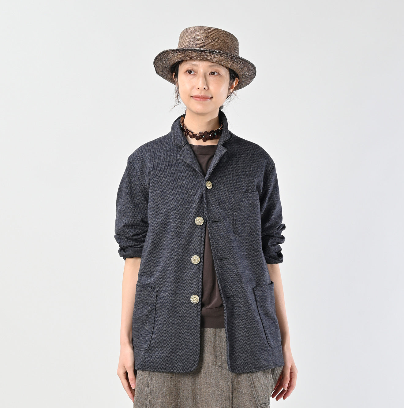 45R Herringbone Jersey Flannel 908 Cardigan Jacket