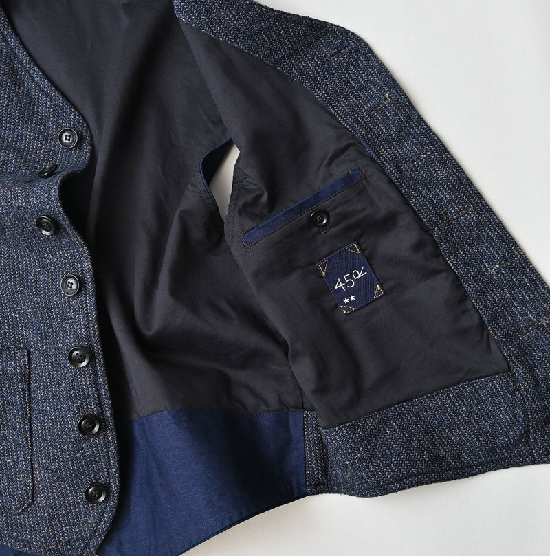 45R Indigo Cotton Tweed 908 Miyuki Vest - Image 21