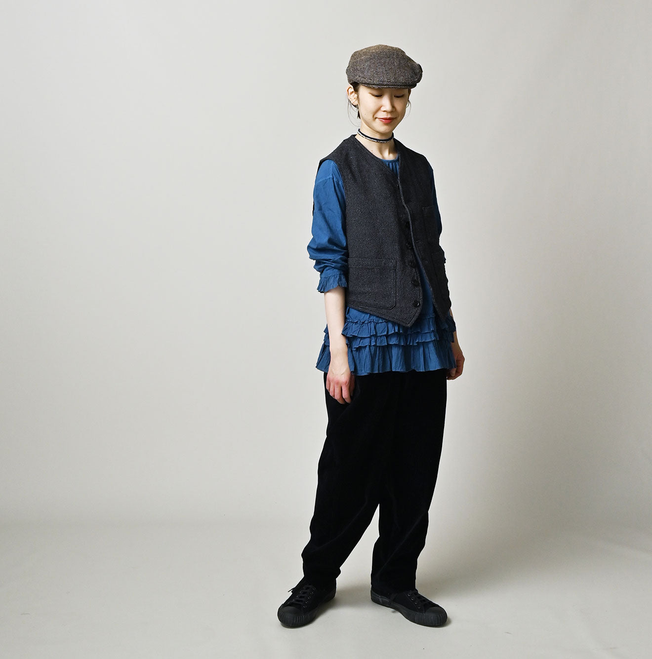 45R Indigo Cotton Tweed 908 Miyuki Vest - Image 3