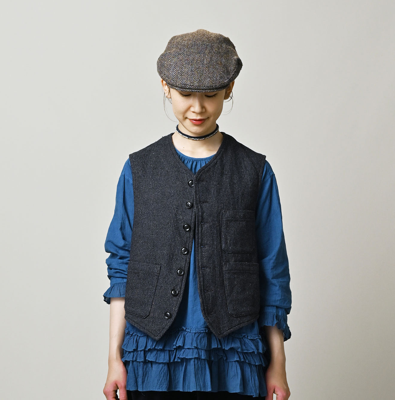 45R Indigo Cotton Tweed 908 Miyuki Vest - Image 7