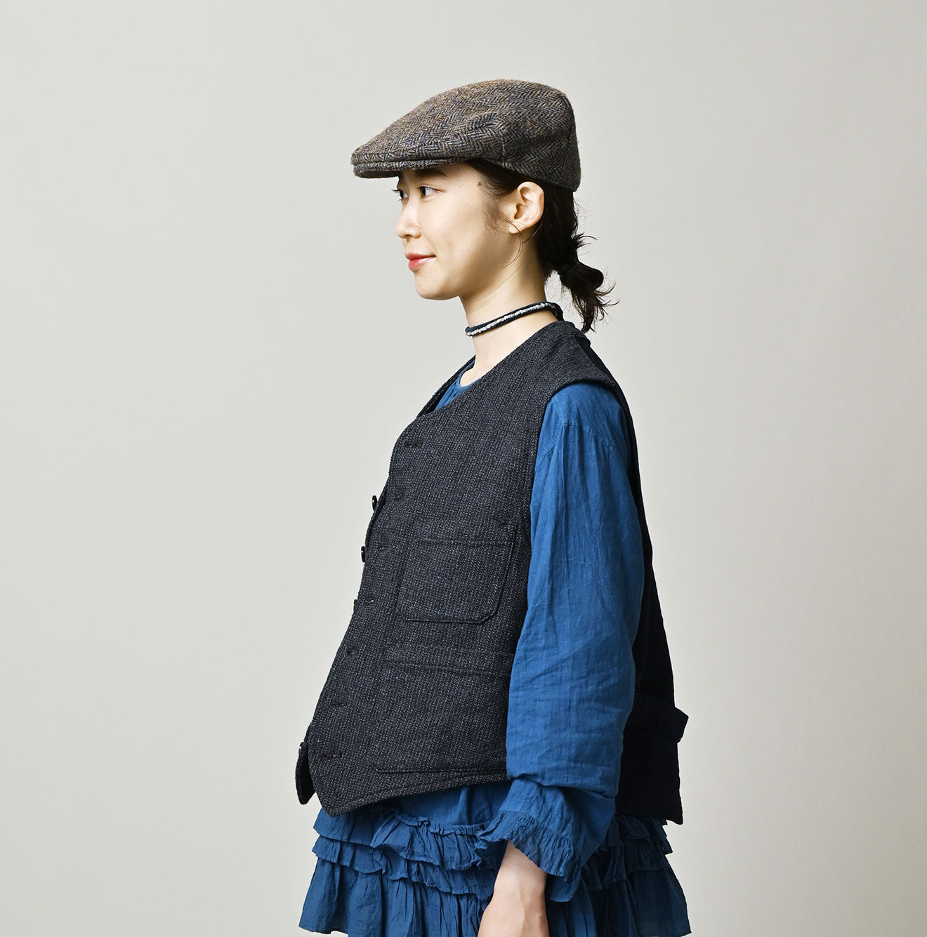 45R Indigo Cotton Tweed 908 Miyuki Vest - Image 8