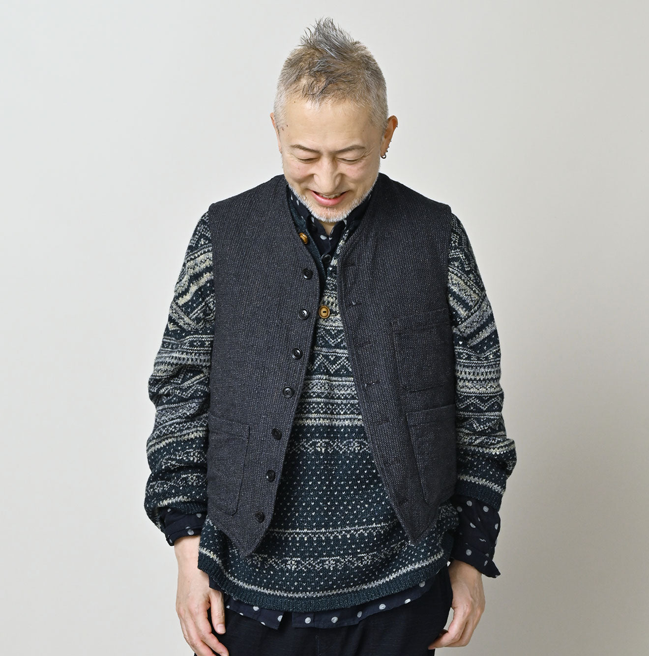 45R Indigo Cotton Tweed 908 Miyuki Vest - Image 4