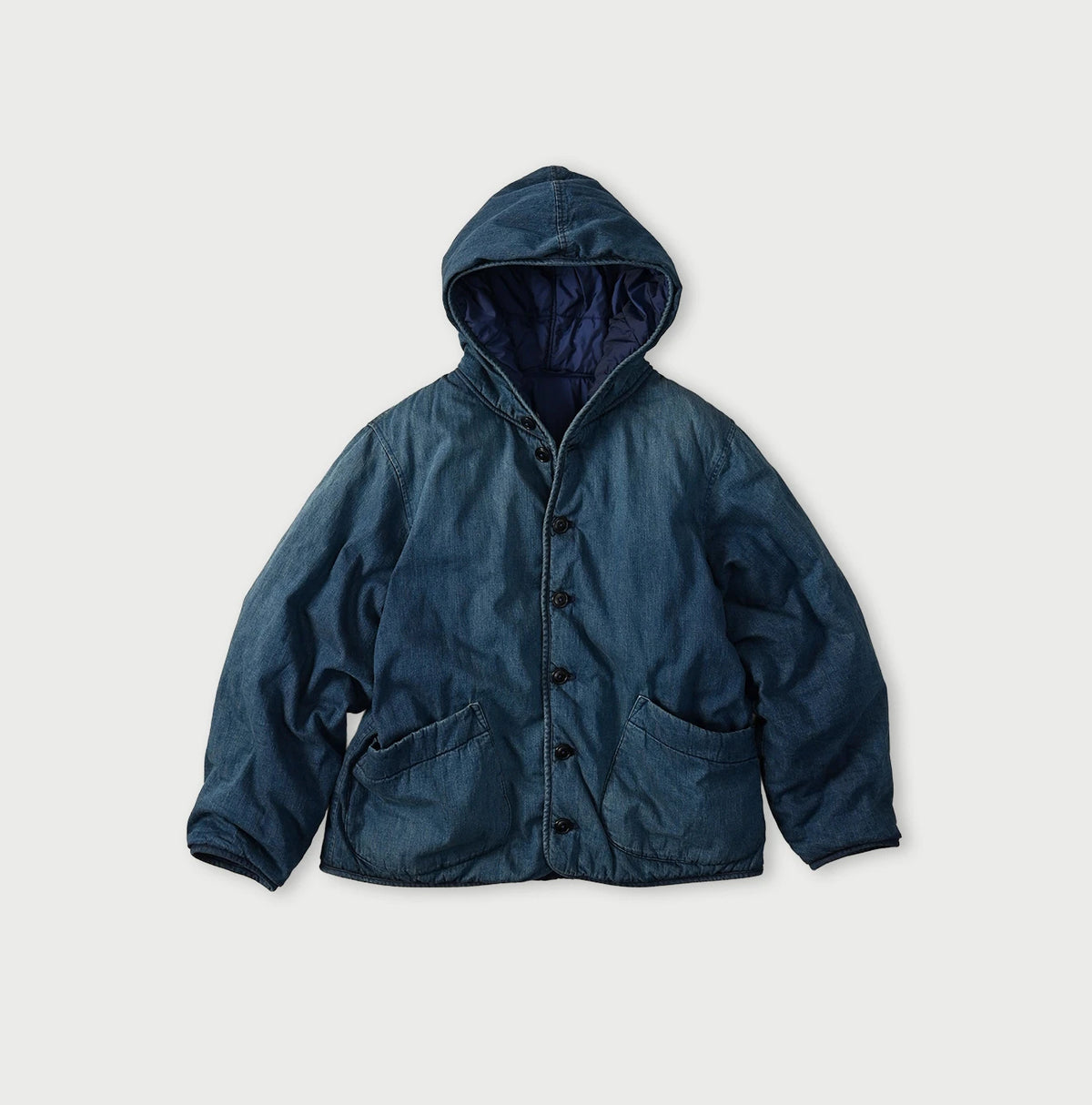 45R Light Mont Brown Denim Quilt 908 Hood Blouson Distressed
