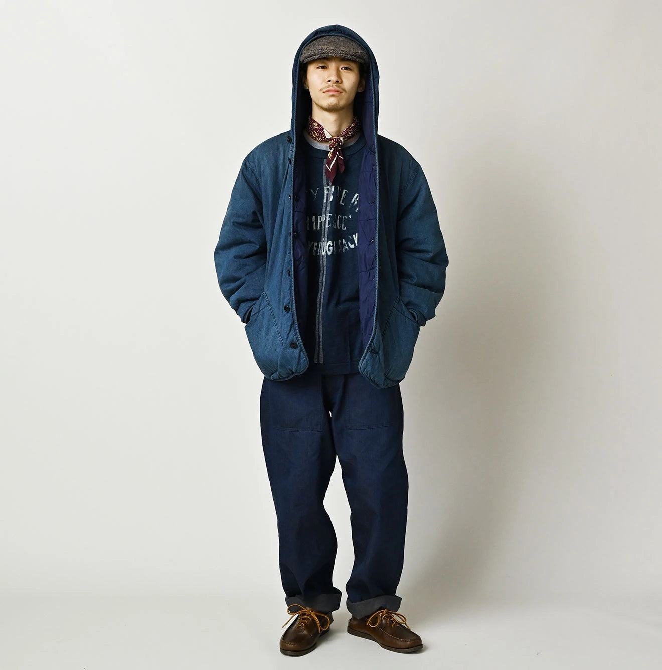 45R Light Mont Brown Denim Quilt 908 Hood Blouson Distressed - Image 3