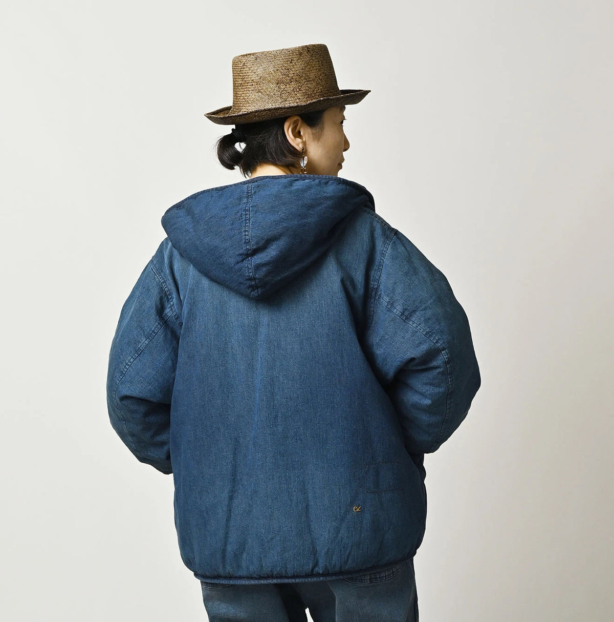 45R Light Mont Brown Denim Quilt 908 Hood Blouson Distressed