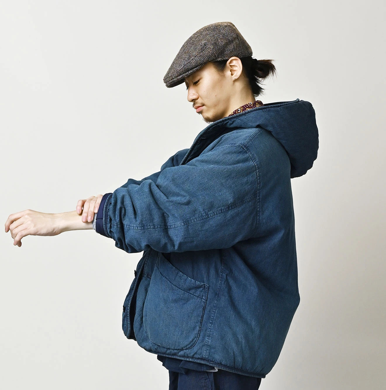 45R Light Mont Brown Denim Quilt 908 Hood Blouson Distressed - Image 8