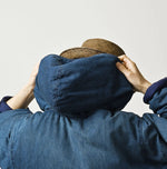 45R Light Mont Brown Denim Quilt 908 Hood Blouson Distressed