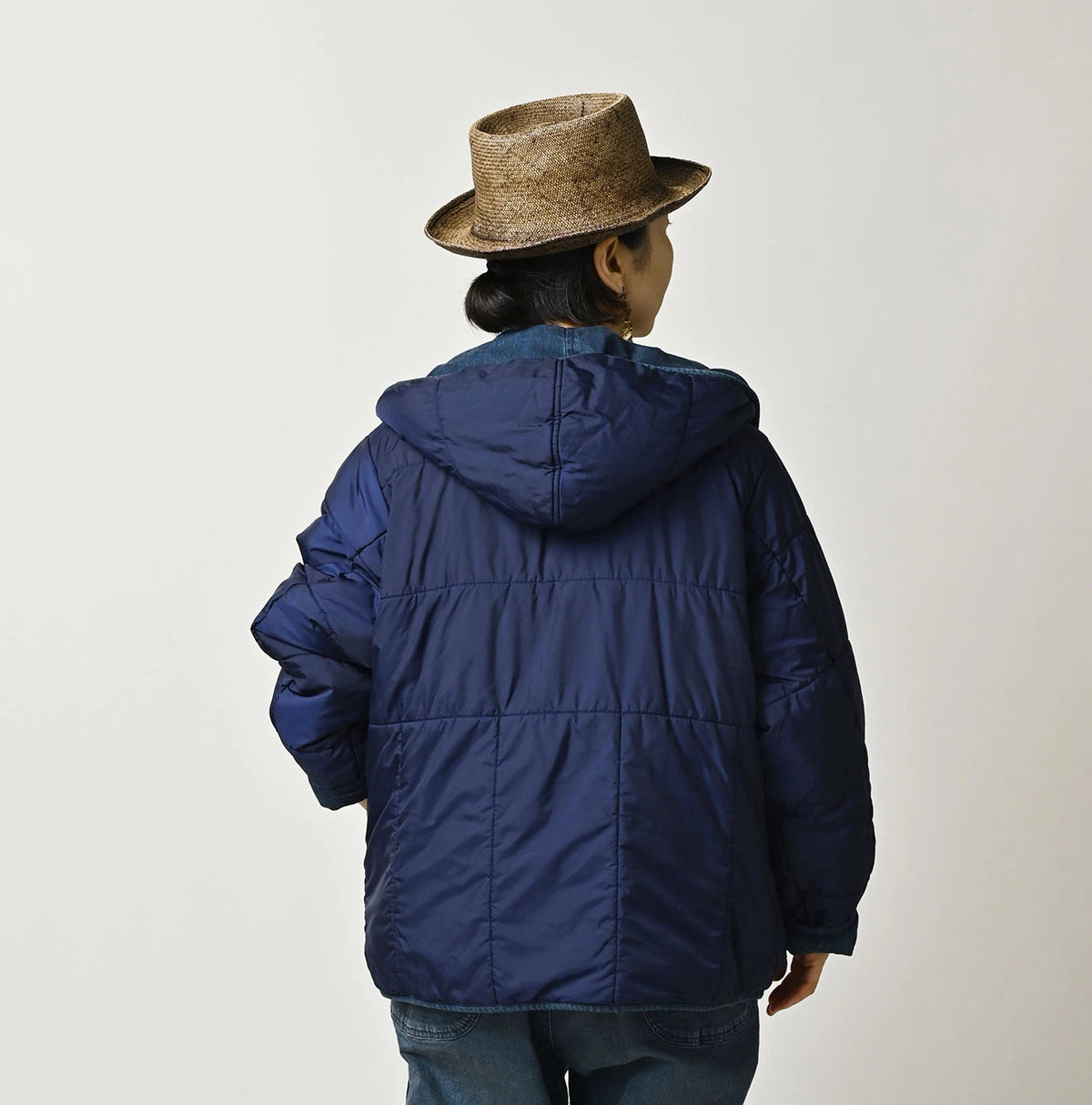 45R Light Mont Brown Denim Quilt 908 Hood Blouson Distressed
