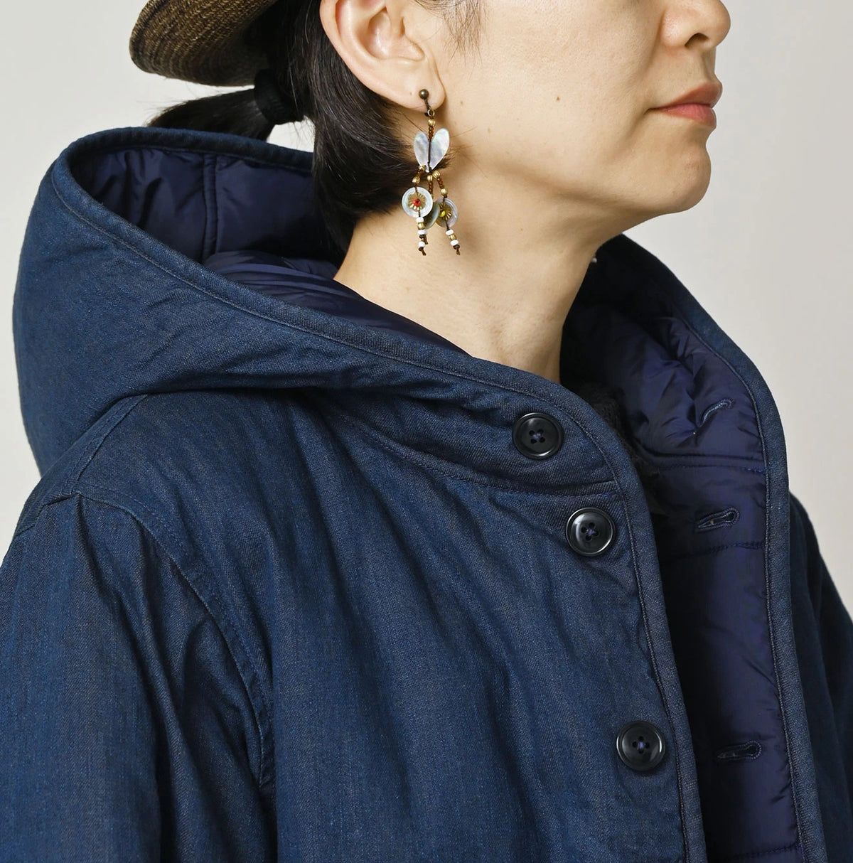 45R Light Mont Brown Denim Quilt 908 Hood Blouson Nou
