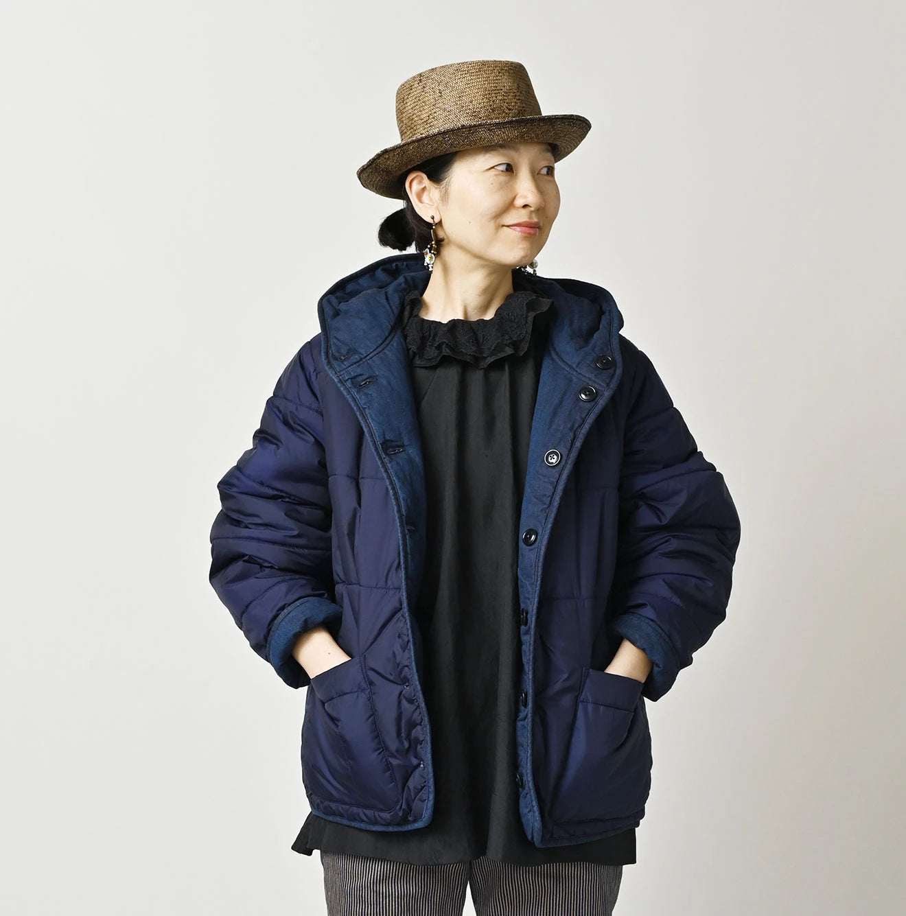 45R Light Mont Brown Denim Quilt 908 Hood Blouson Nou - Image 15