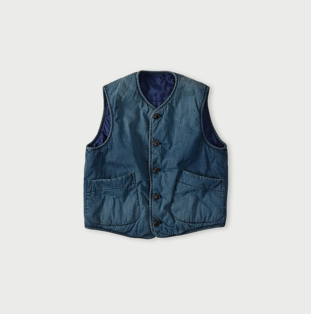 45R Light Mont Brown Denim Quilt 908 Crew Vest Distressed - Image 1