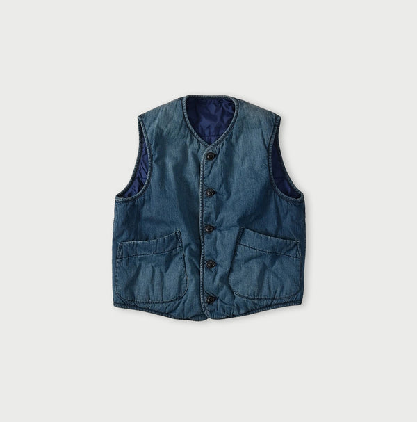 45R Light Mont Brown Denim Quilt 908 Crew Vest Distressed