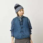45R Light Mont Brown Denim Quilt 908 Crew Vest Distressed