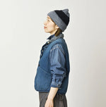 45R Light Mont Brown Denim Quilt 908 Crew Vest Distressed