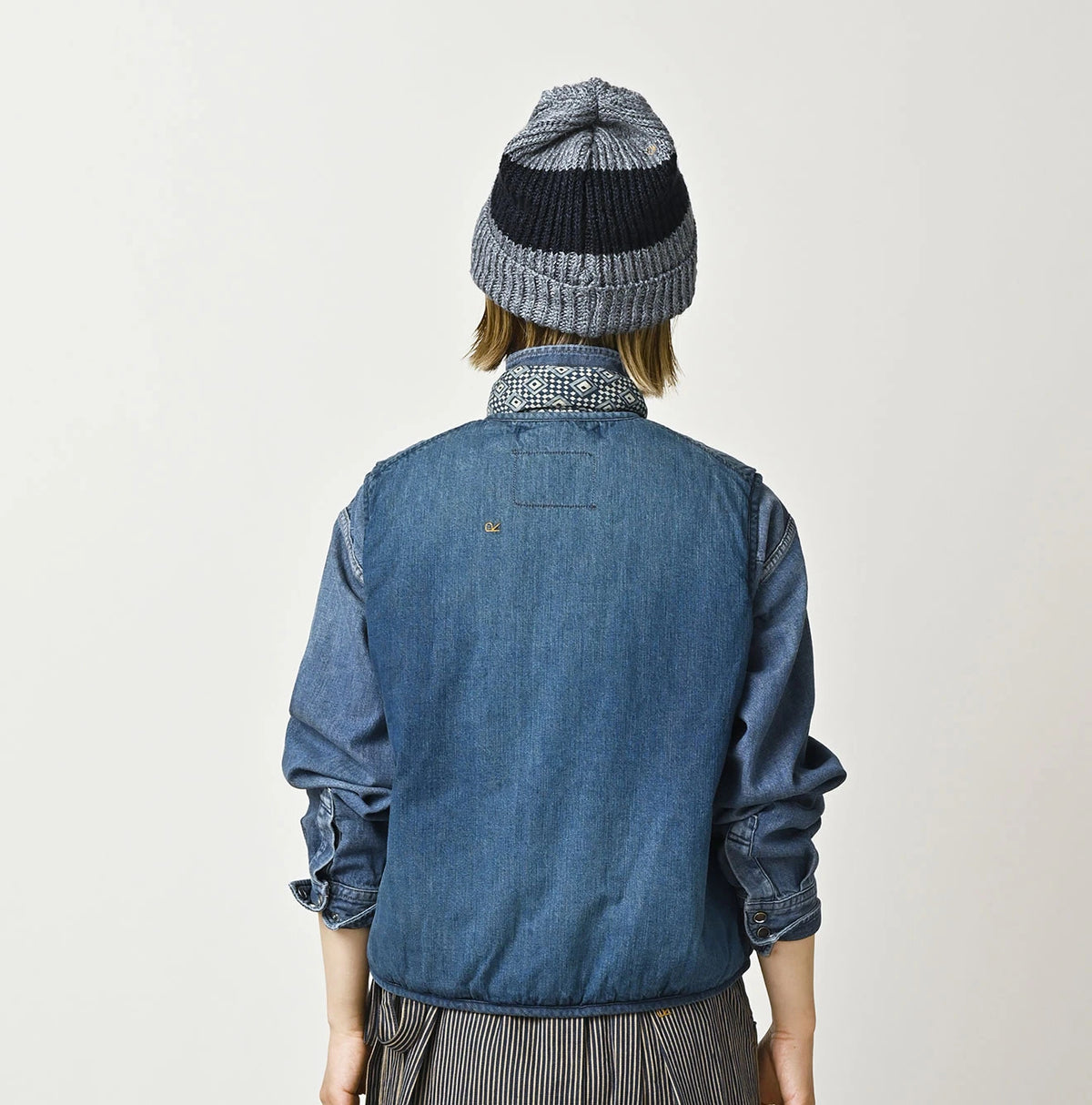 45R Light Mont Brown Denim Quilt 908 Crew Vest Distressed