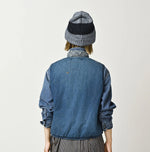 45R Light Mont Brown Denim Quilt 908 Crew Vest Distressed
