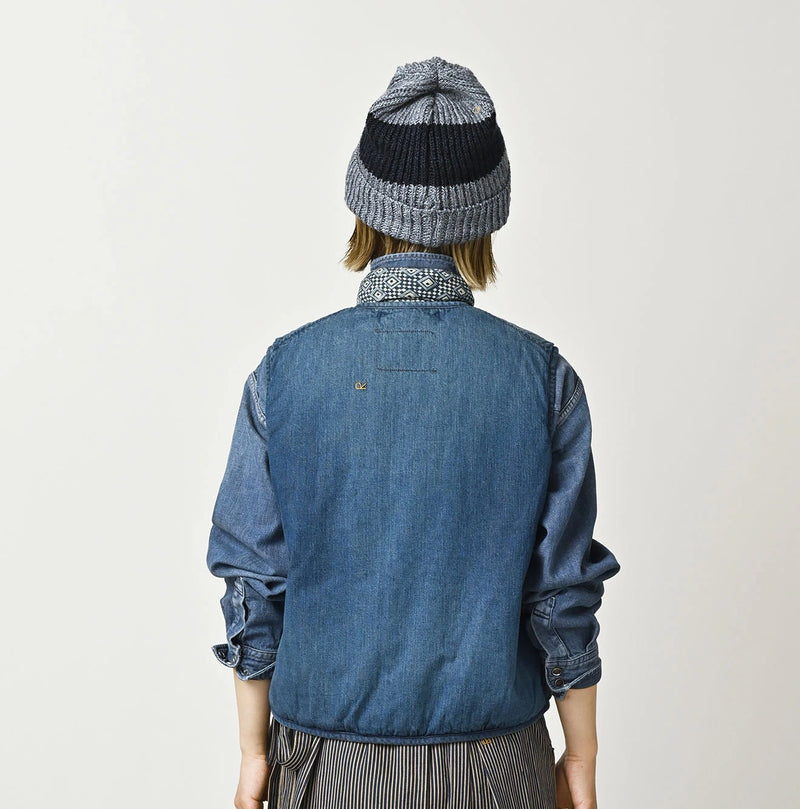 45R Light Mont Brown Denim Quilt 908 Crew Vest Distressed - Image 6