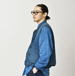 45R Light Mont Brown Denim Quilt 908 Crew Vest Distressed