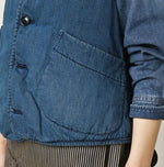 45R Light Mont Brown Denim Quilt 908 Crew Vest Distressed