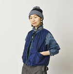 45R Light Mont Brown Denim Quilt 908 Crew Vest Distressed