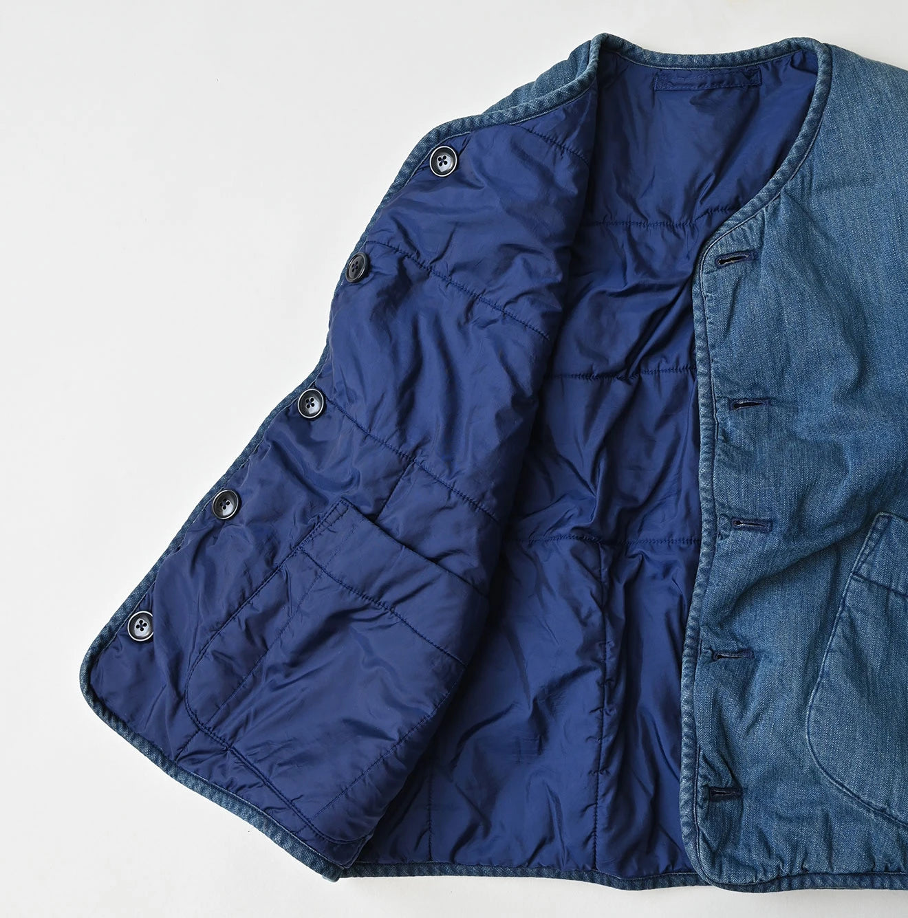 45R Light Mont Brown Denim Quilt 908 Crew Vest Distressed