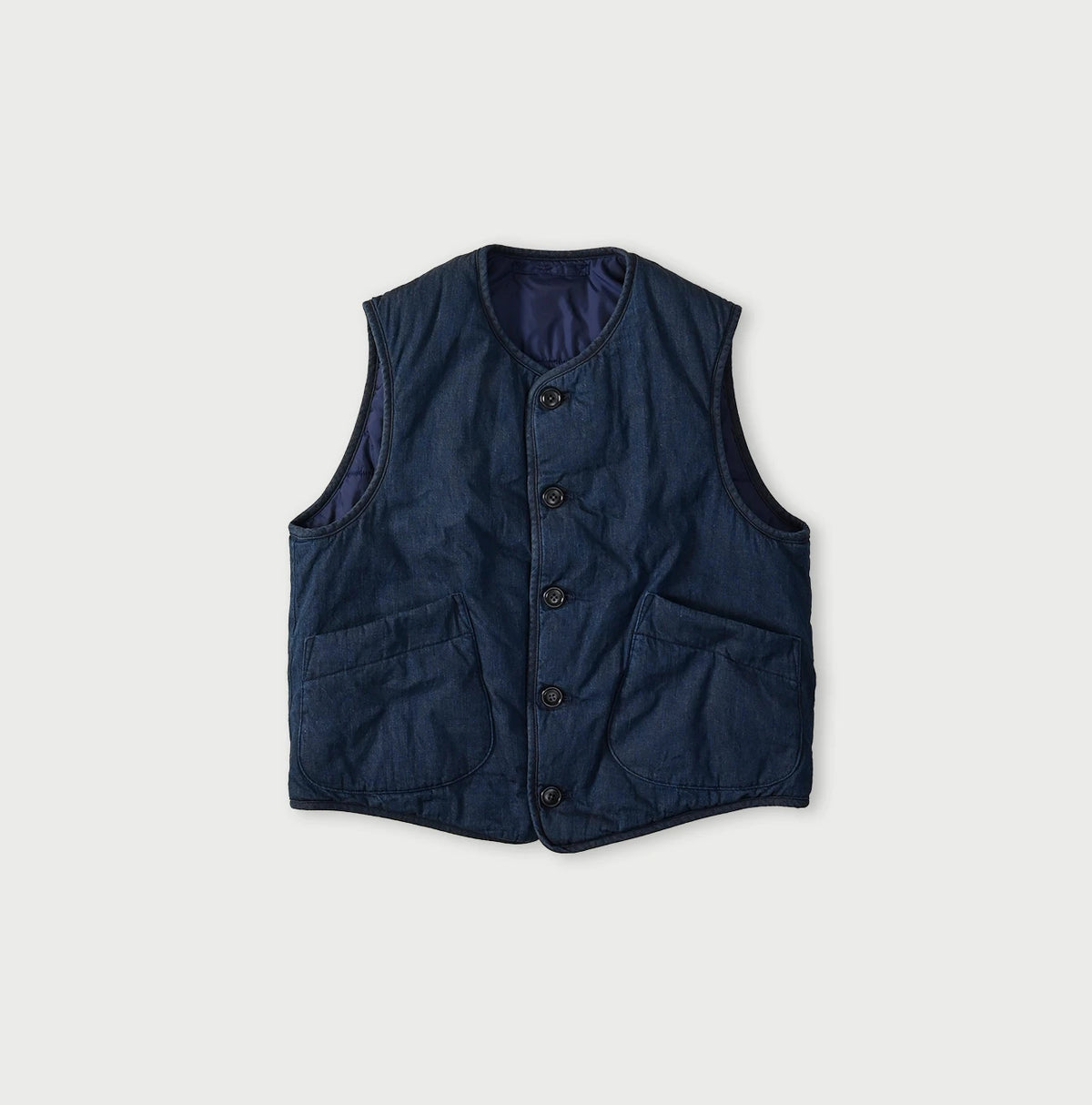 45R Light Mont Brown Denim Quilt 908 Crew Vest Nou