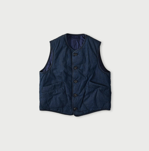 45R Light Mont Brown Denim Quilt 908 Crew Vest Nou