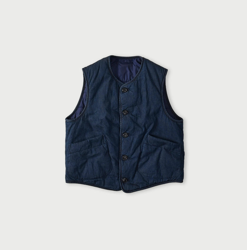 45R Light Mont Brown Denim Quilt 908 Crew Vest Nou - Image 1