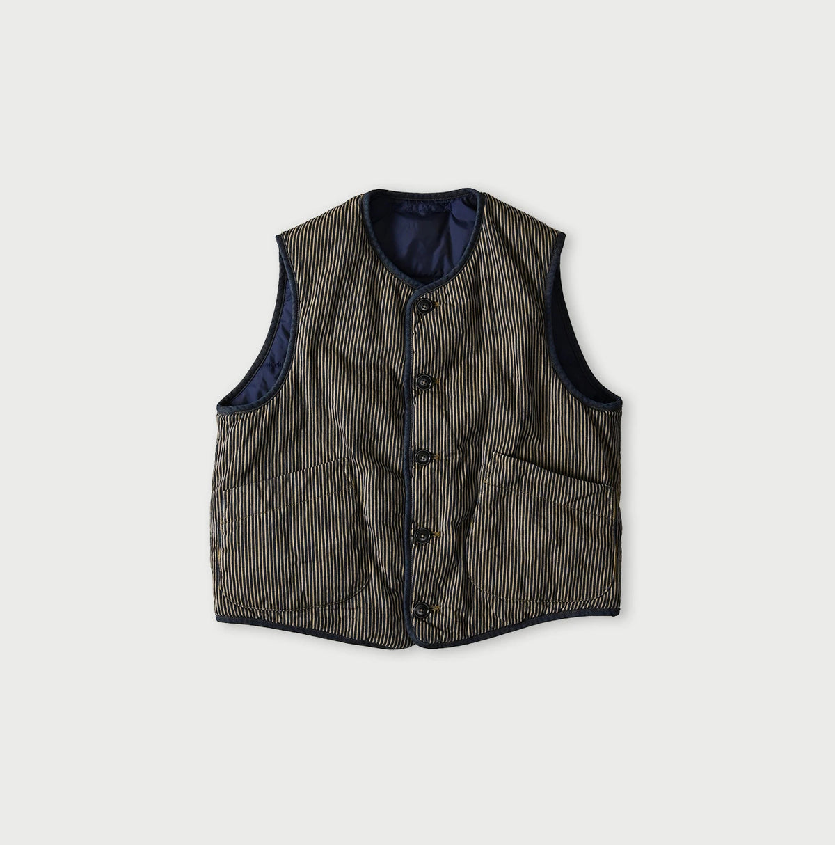 45R Light Mont Brown Denim Quilt 908 Crew Vest Nou