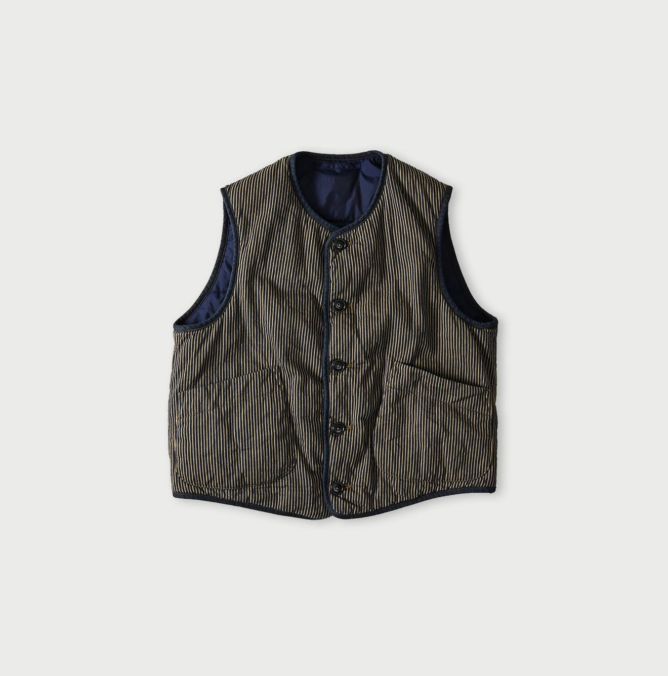 45R Light Mont Brown Denim Quilt 908 Crew Vest Nou - Image 2