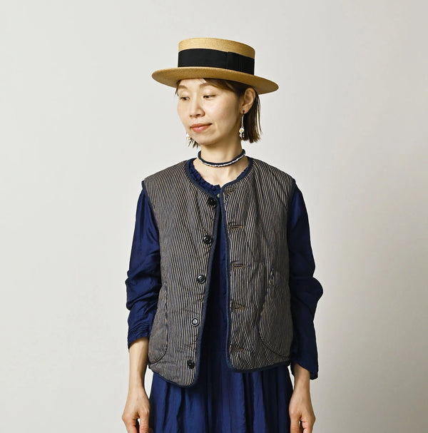 45R Light Mont Brown Denim Quilt 908 Crew Vest Nou