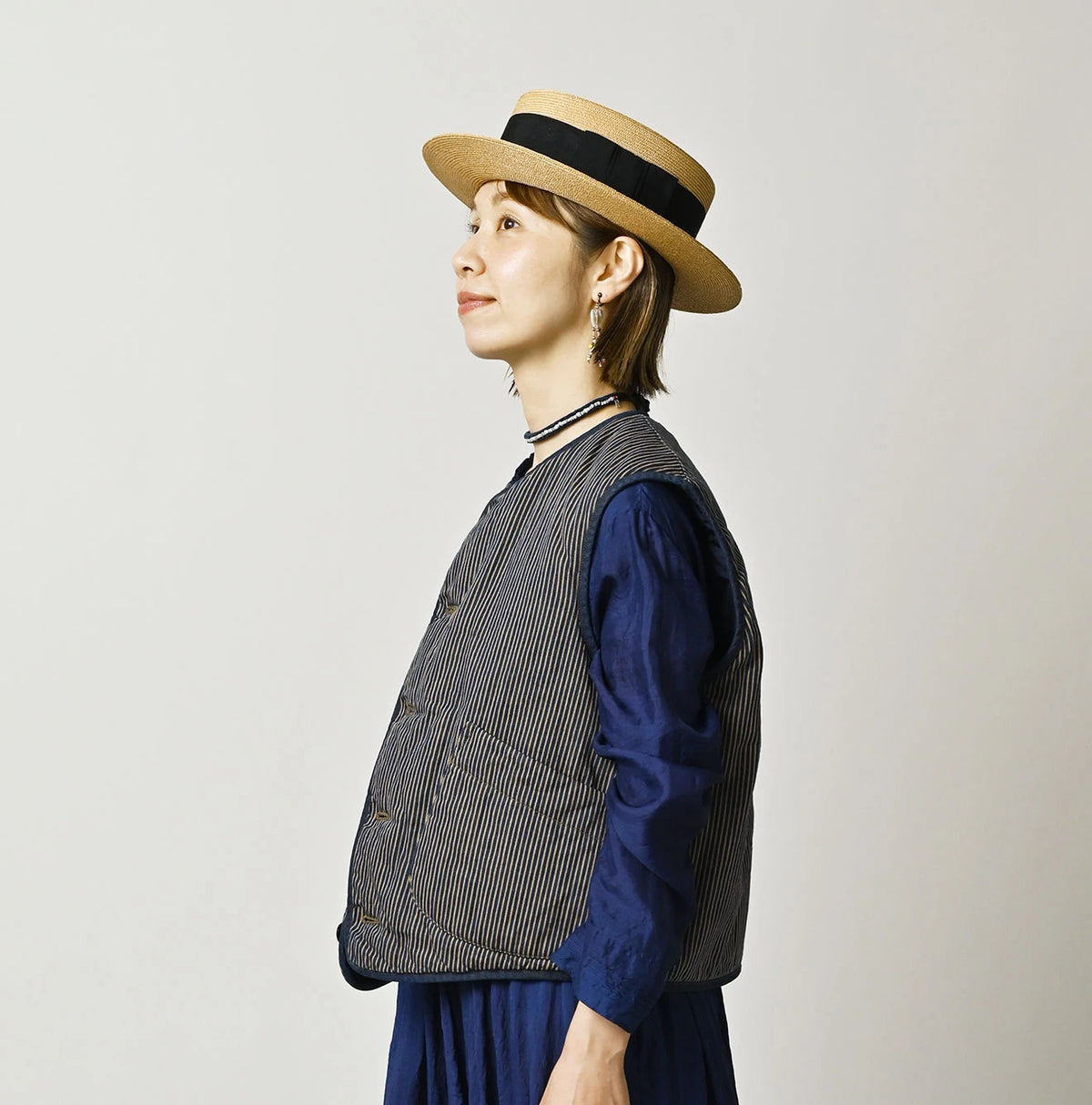 45R Light Mont Brown Denim Quilt 908 Crew Vest Nou