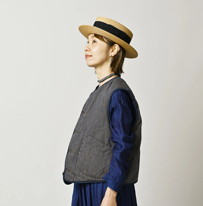 45R Light Mont Brown Denim Quilt 908 Crew Vest Nou - Image 6