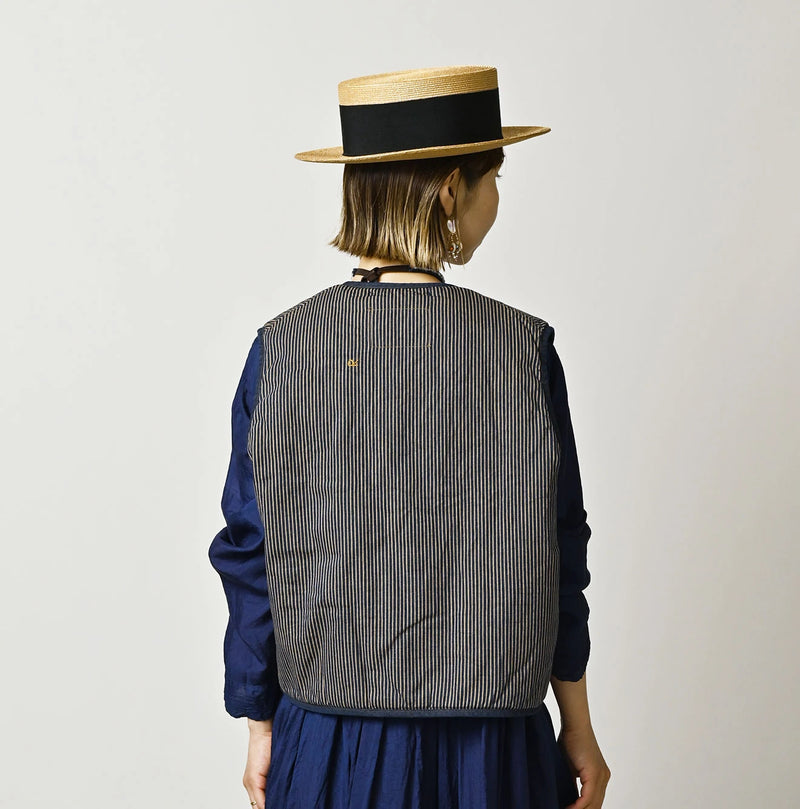 45R Light Mont Brown Denim Quilt 908 Crew Vest Nou - Image 7