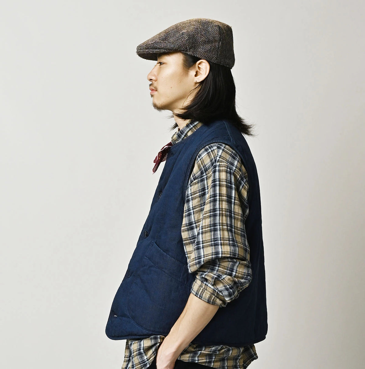45R Light Mont Brown Denim Quilt 908 Crew Vest Nou