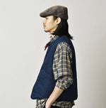 45R Light Mont Brown Denim Quilt 908 Crew Vest Nou