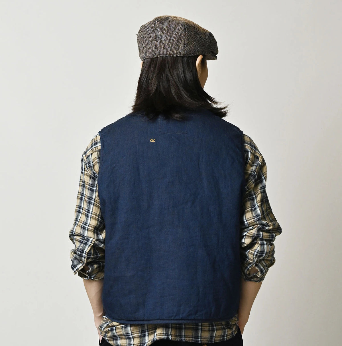 45R Light Mont Brown Denim Quilt 908 Crew Vest Nou