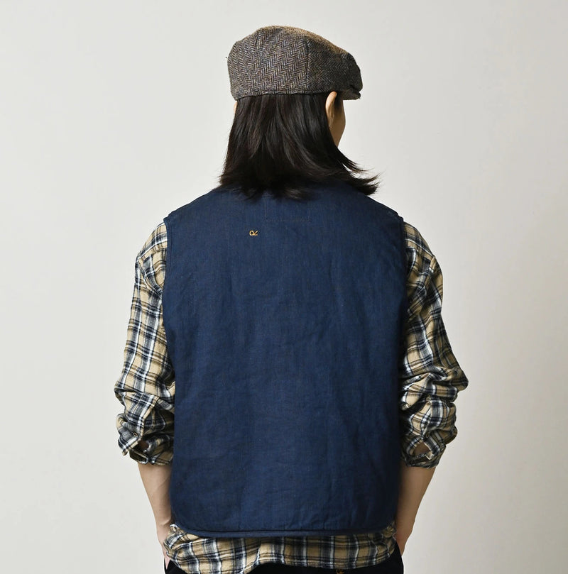 45R Light Mont Brown Denim Quilt 908 Crew Vest Nou - Image 10