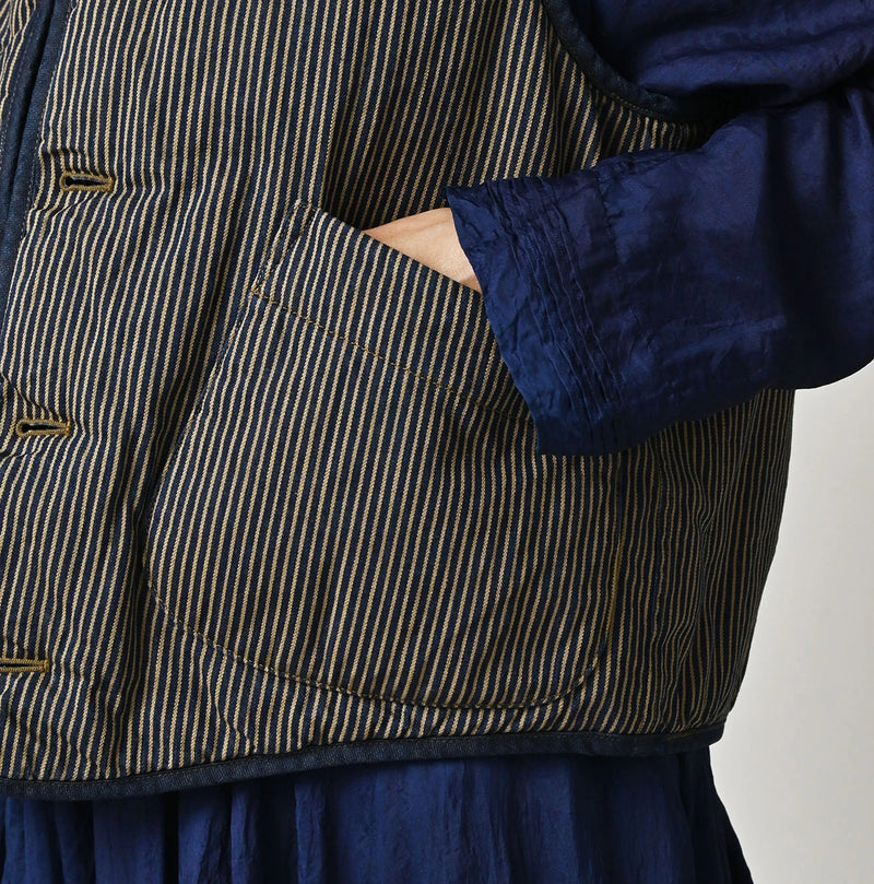 45R Light Mont Brown Denim Quilt 908 Crew Vest Nou - Image 13
