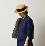 45R Light Mont Brown Denim Quilt 908 Crew Vest Nou