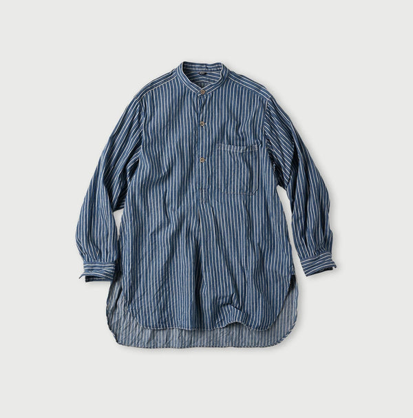 45R Indigo Khadi Shirt-denim Grandpa Pullover Shirt