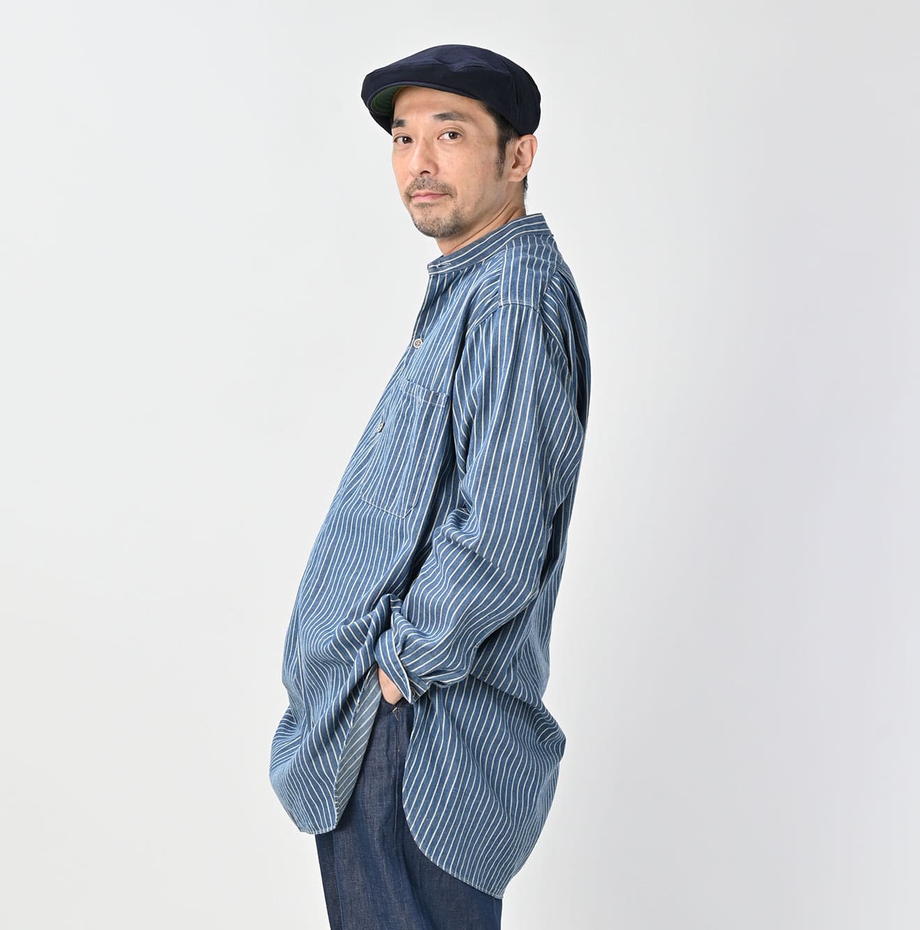 45R Indigo Khadi Shirt-denim Grandpa Pullover Shirt - Image 9