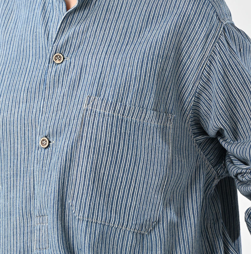 45R Indigo Khadi Shirt-denim Grandpa Pullover Shirt