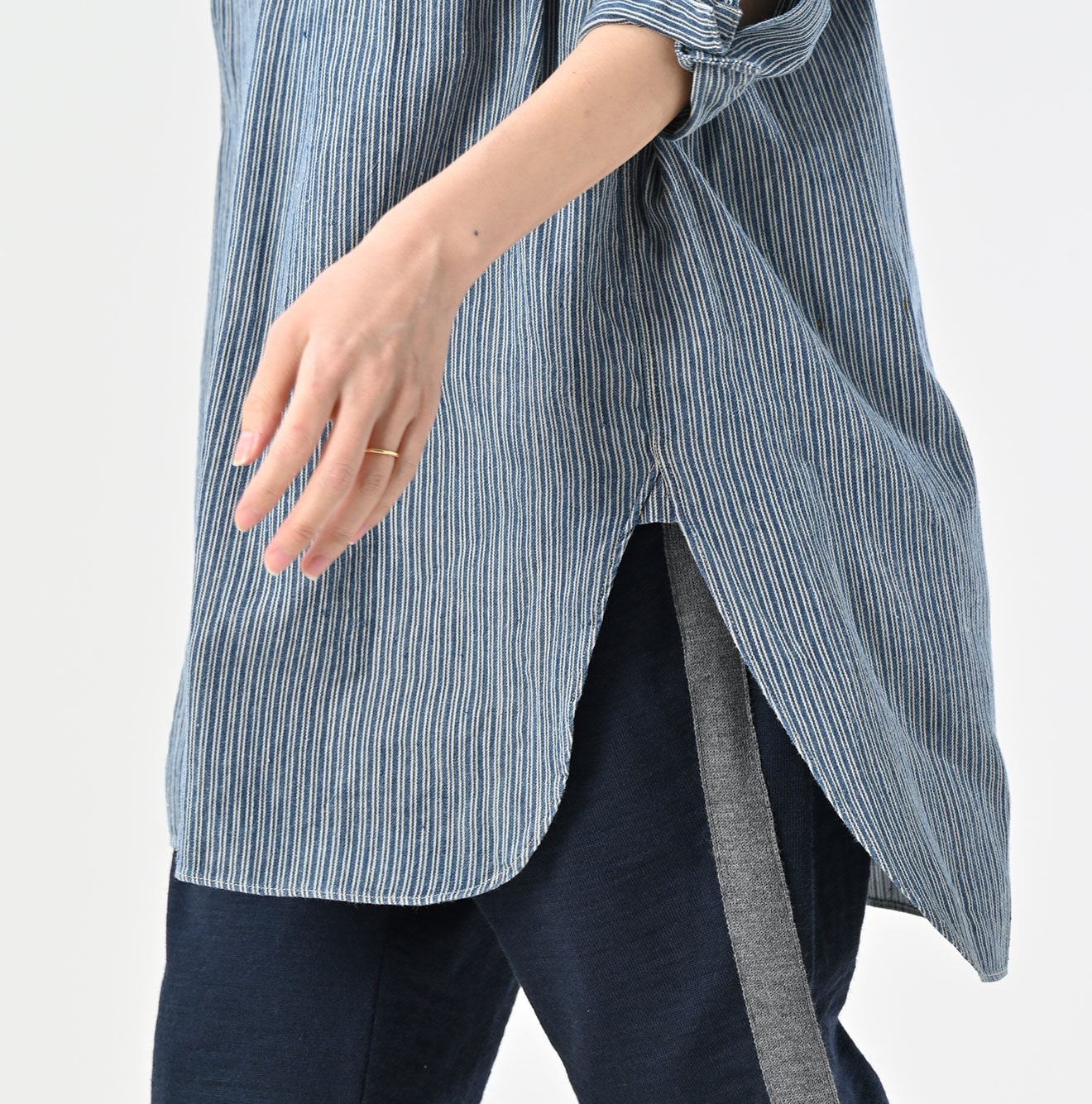 45R Indigo Khadi Shirt-denim Grandpa Pullover Shirt - Image 13