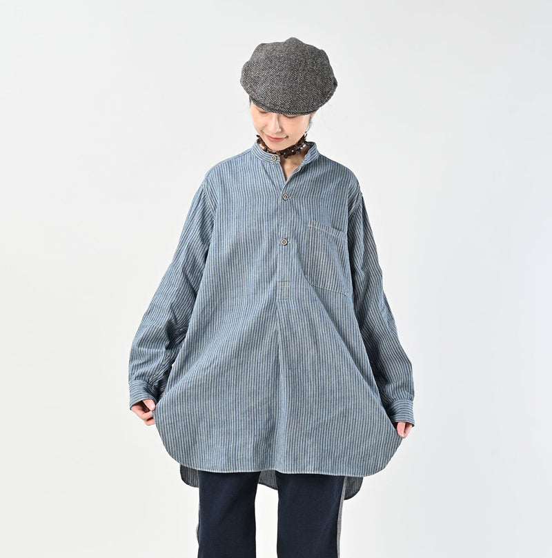 45R Indigo Khadi Shirt-denim Grandpa Pullover Shirt