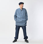 45R Indigo Khadi Shirt-denim Grandpa Pullover Shirt