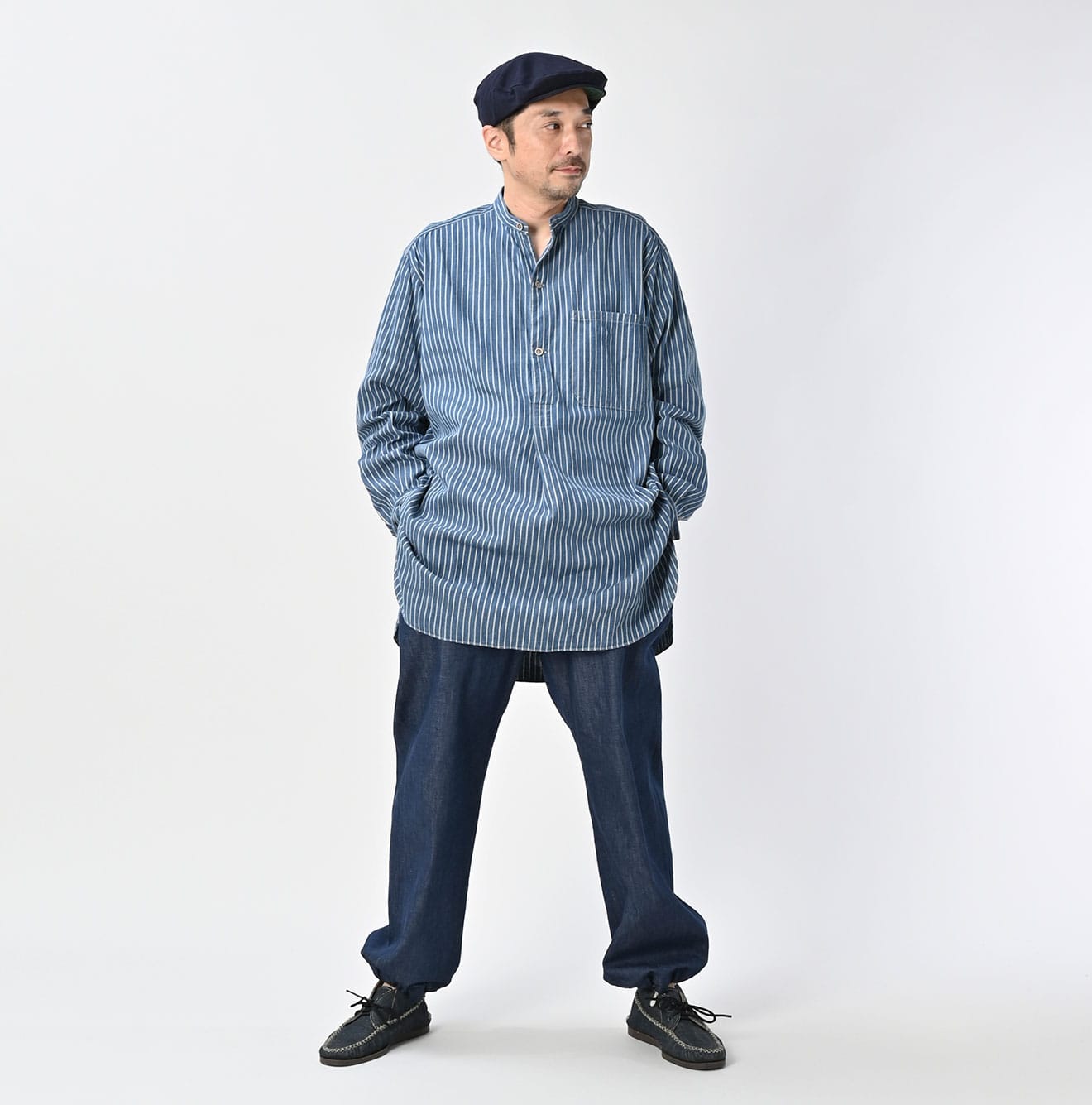45R Indigo Khadi Shirt-denim Grandpa Pullover Shirt - Image 4